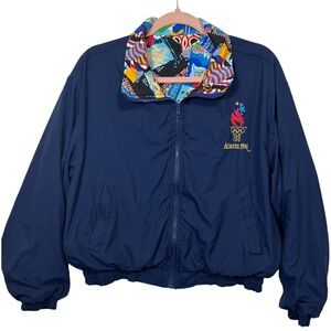 Vintage 1996 Atlanta Olympic Games Windbreaker Jacket Navy Full Zip Womens med